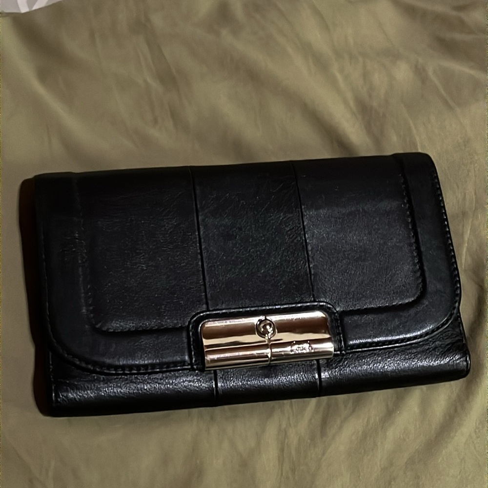 Coach Black Leather Wallet with Silver Accent